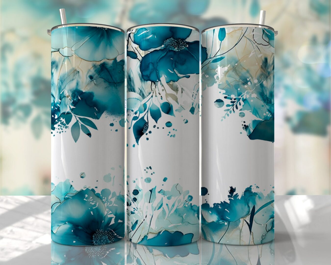 Blue Alcohol Ink Floral Seamless Tumbler Wrap Sublimation Designs ...